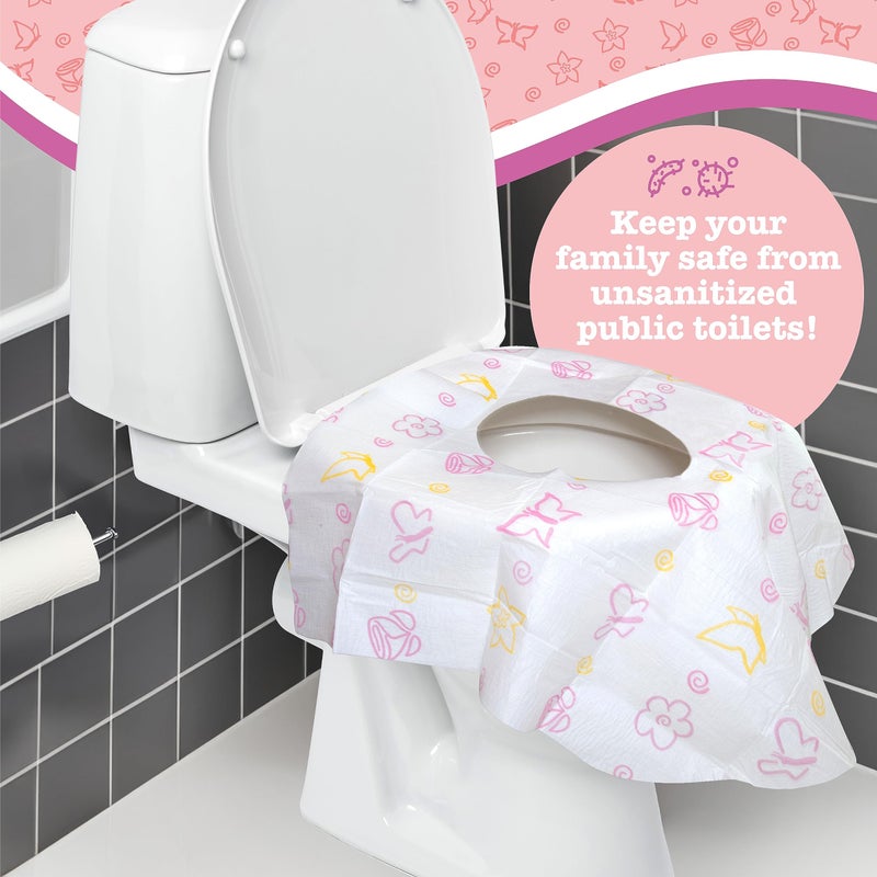 Potty Shields Toilet Seat Covers Disposable (12 Pack, Floral) - XL Waterproof Toilet Cover for Toddlers, Kids & Adults - Portable & Individually Wrapped for Travel, Potty Training & Public Restrooms - Image 2